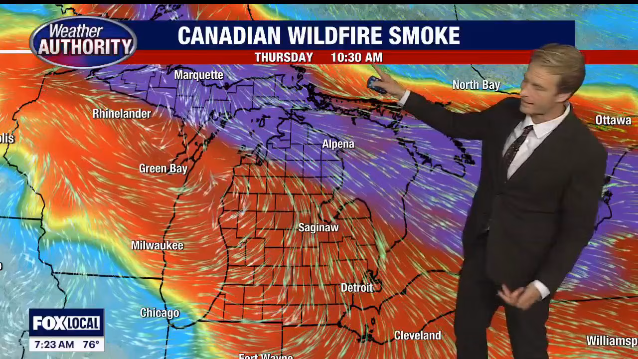 Canadian wildfire smoke impacting SE Michigan air quality